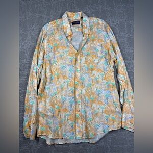 Michaels Men's Printed Long Sleeve Linen Shirt Multicolored Size Large Beachy